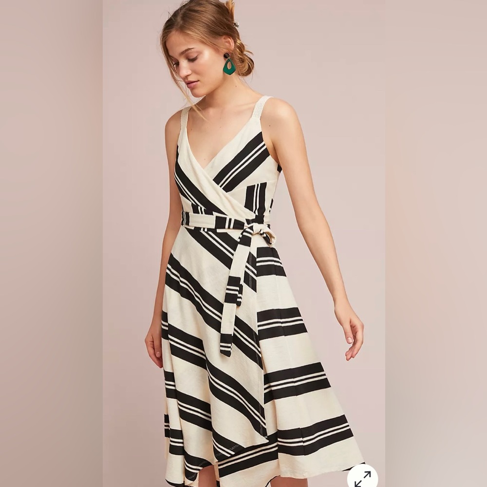 Chic Striped Black and Cream Midi Dress
